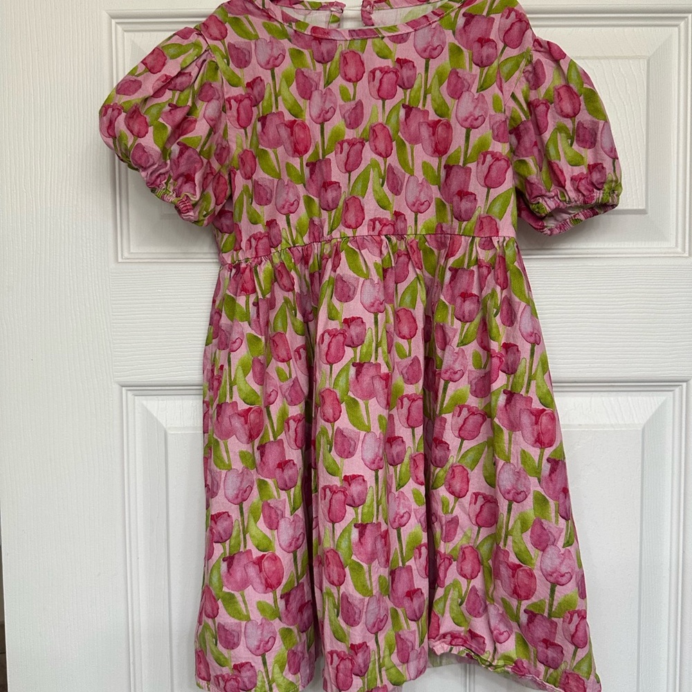 Floral Pink and Green Kids Dress